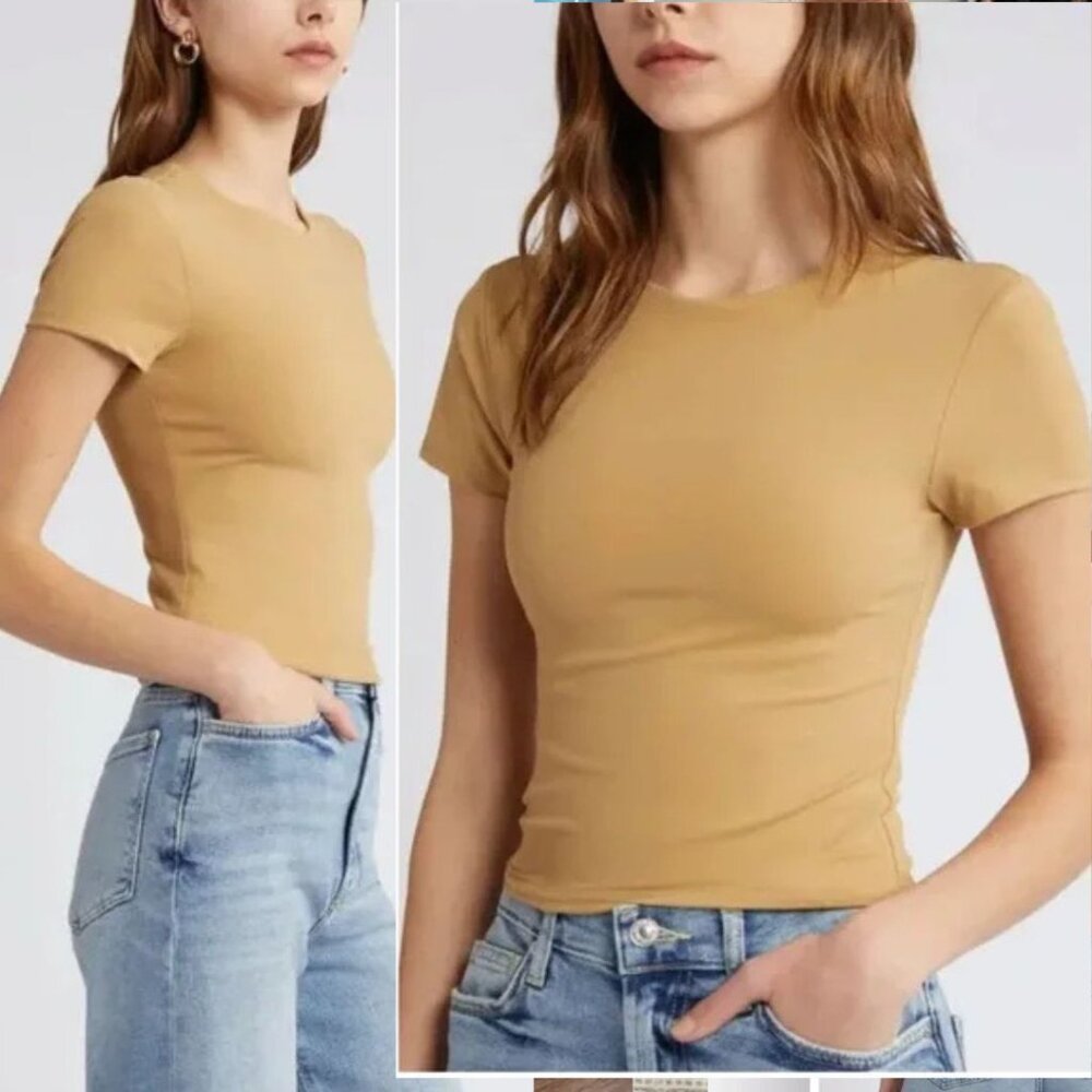 NWT! Open Edit - Smooth Edit Short Sleeve Tee | XS | Tan Cartouche Camel